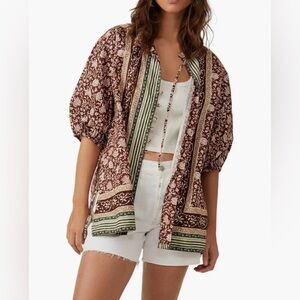 Free People Batik Boder Cardigan - Chestnut Combo